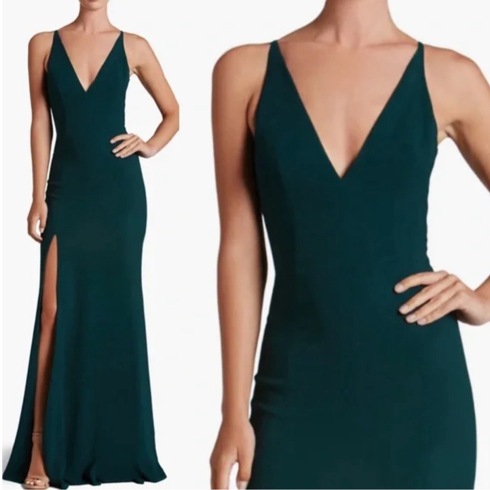 Dress the Population Iris Slit Crepe Gown - Green, Pine